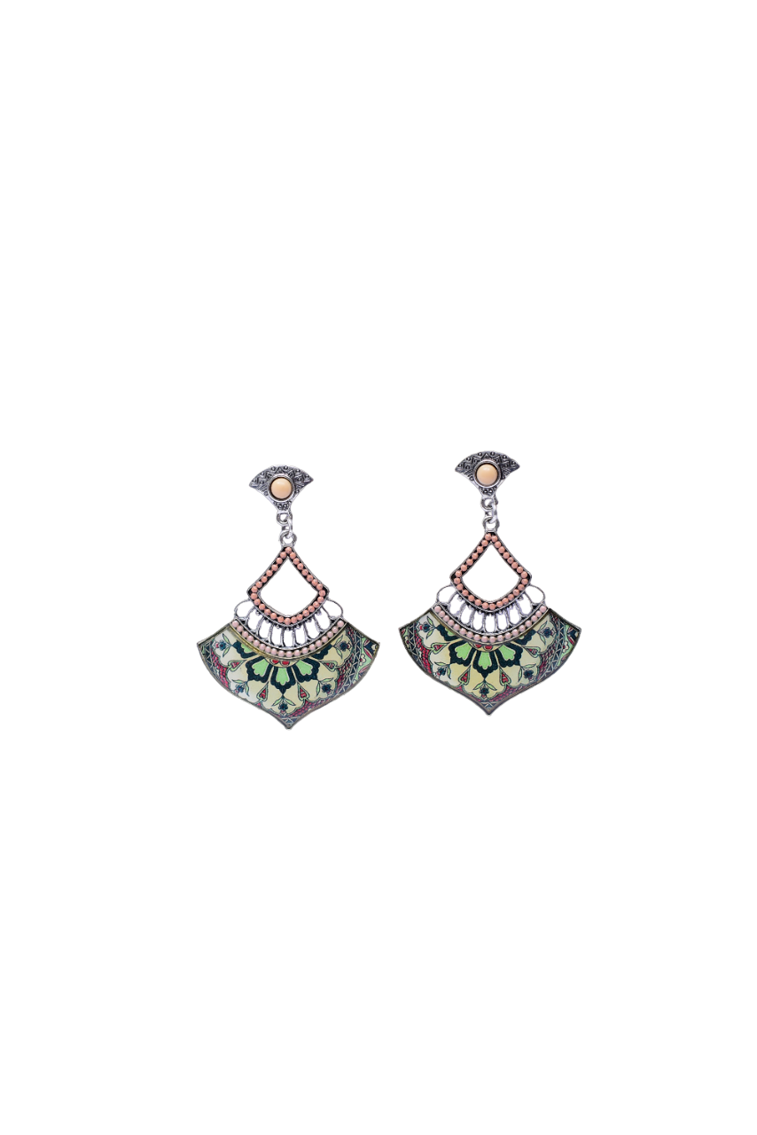 Namokriti Antique Silver Mandala Fan shaped Earrings for a Bold, Artistic Flair!
